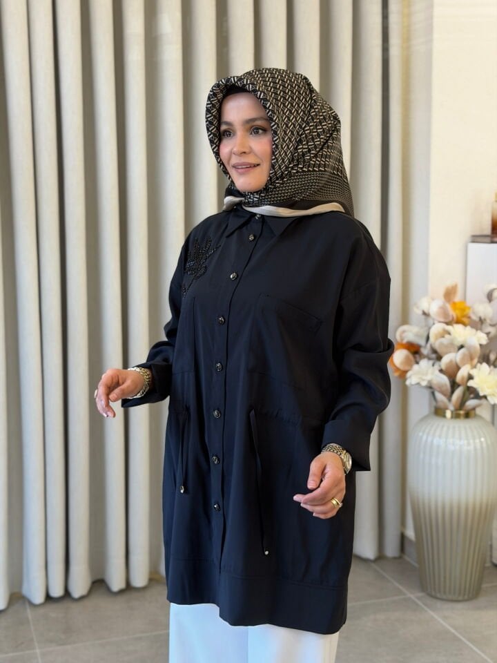 TIĞ TRİKO BELDEN BÜZGÜLÜ KAP-GÖMLEK SİYAH