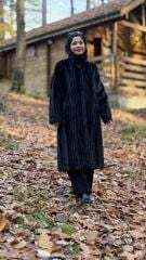 TIĞ TRİKO UZUN  HAKİM YAKA KÜRK KABAN SİYAH