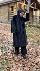 TIĞ TRİKO UZUN  HAKİM YAKA KÜRK KABAN SİYAH