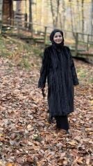 TIĞ TRİKO UZUN  HAKİM YAKA KÜRK KABAN SİYAH