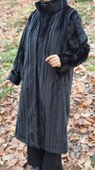 TIĞ TRİKO UZUN  HAKİM YAKA KÜRK KABAN SİYAH