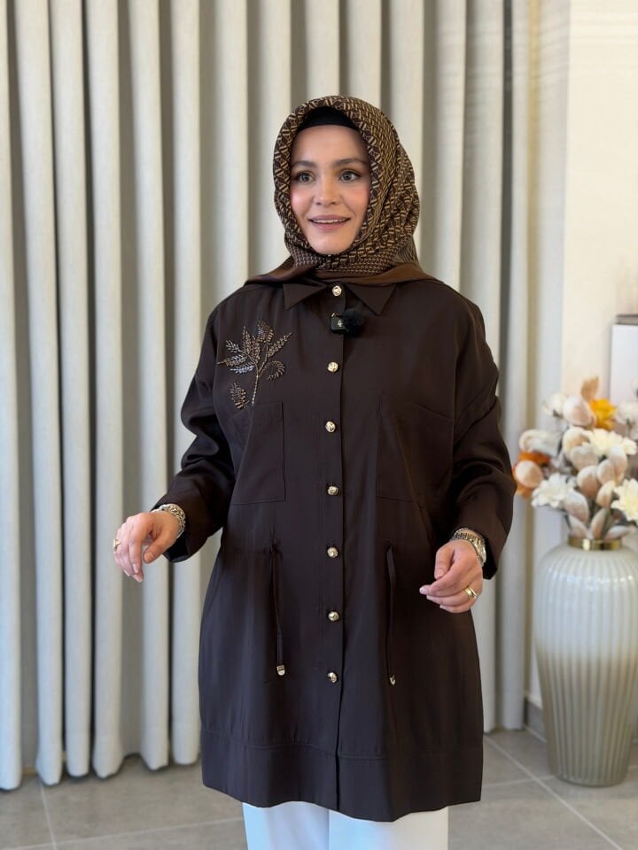 TIĞ TRİKO BELDEN BÜZGÜLÜ KAP-GÖMLEK KAHVE