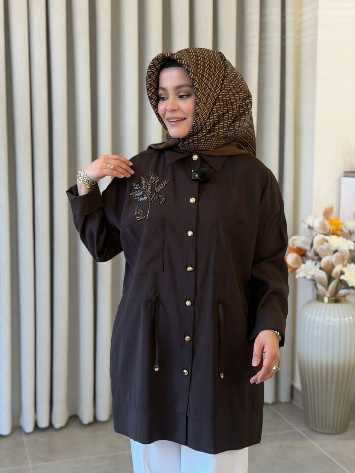 TIĞ TRİKO BELDEN BÜZGÜLÜ KAP-GÖMLEK KAHVE