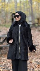 TIĞ TRİKO FERMUARLI DERİ DETAYLI KÜRK KABAN