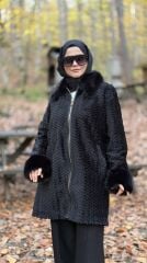 TIĞ TRİKO FERMUARLI DERİ DETAYLI KÜRK KABAN