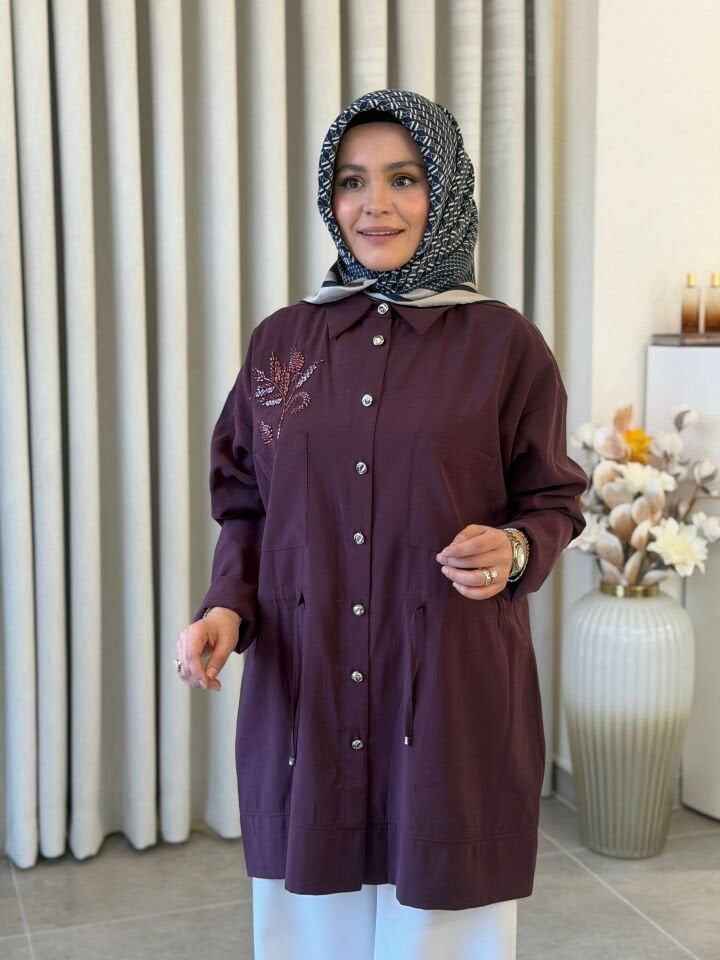 TIĞ TRİKO BELDEN BÜZGÜLÜ KAP-GÖMLEK BORDO