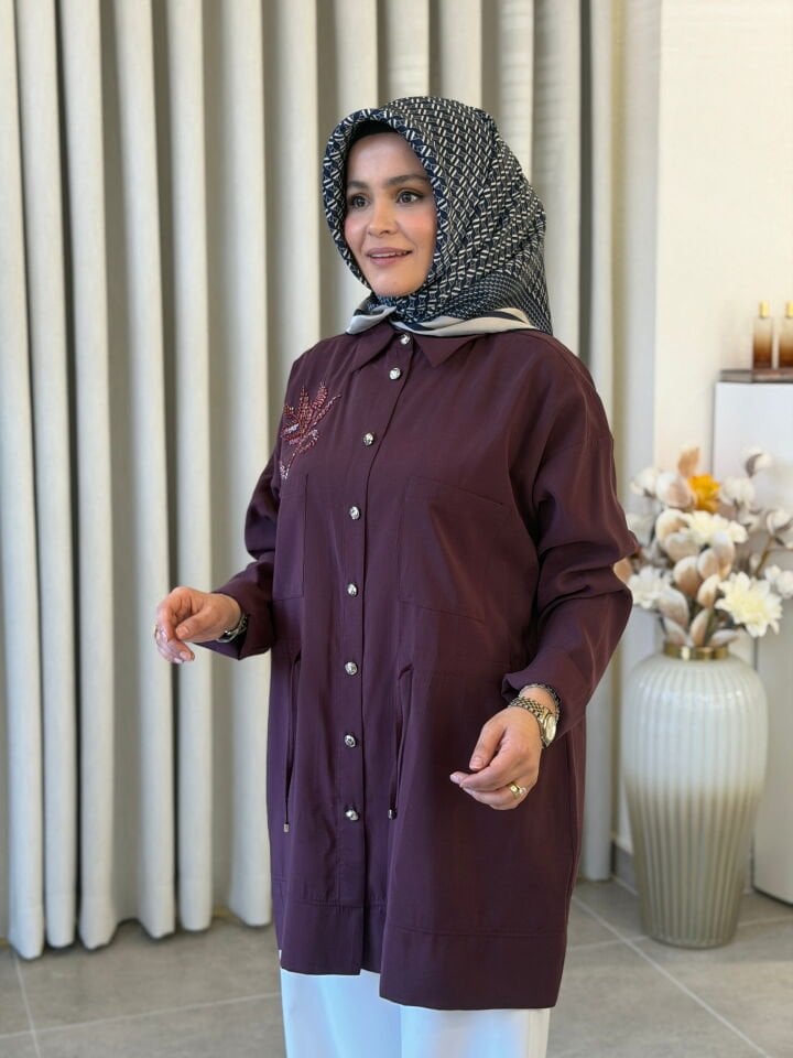 TIĞ TRİKO BELDEN BÜZGÜLÜ KAP-GÖMLEK BORDO