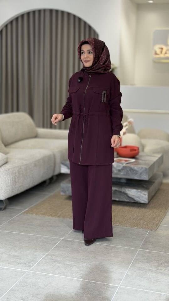 ARMİNE KREP PANTOLONLU TAKIM MÜRDÜM