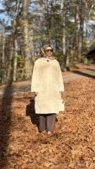 TIĞ TRİKO YAKASI BROŞLU KÜRK KABAN BEJ