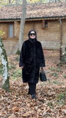 TIĞ TRİKO YAKASI BROŞLU KÜRK KABAN SİYAH