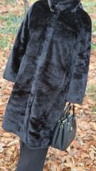 TIĞ TRİKO YAKASI BROŞLU KÜRK KABAN SİYAH