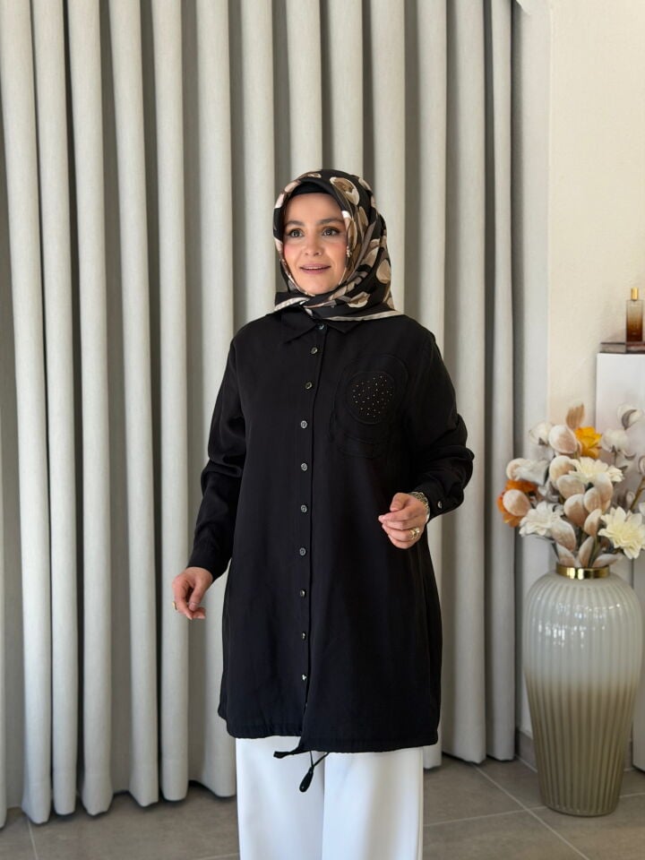 KADO TENCEL İŞLEME DETAYLI GÖMLEK SİYAH