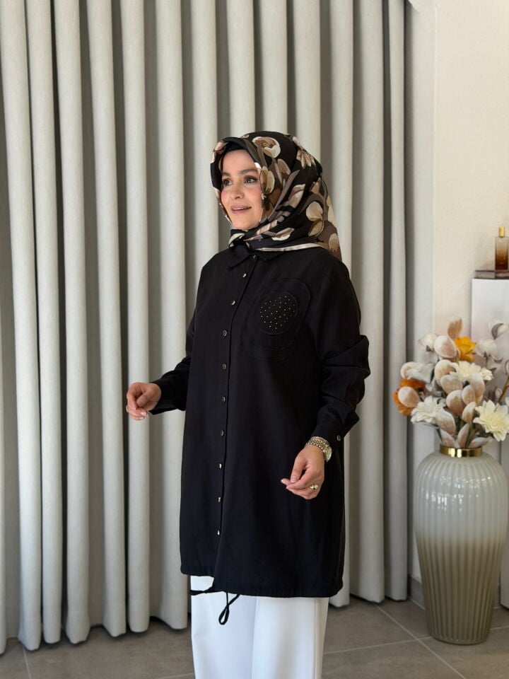 KADO TENCEL İŞLEME DETAYLI GÖMLEK SİYAH