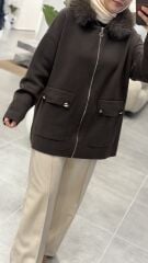 TIĞ TRİKO YAKASI KÜRKLÜ HIRKA KAHVE