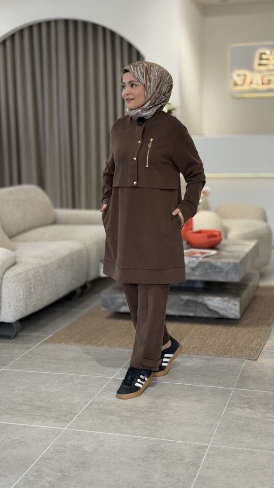 ARMİNE OYSHO PANTOLONLU TAKIM KAHVERENGİ