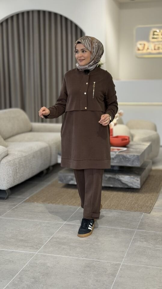 ARMİNE OYSHO PANTOLONLU TAKIM KAHVERENGİ