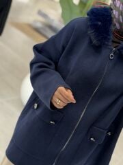 TIĞ TRİKO YAKASI KÜRKLÜ HIRKA LACİVERT