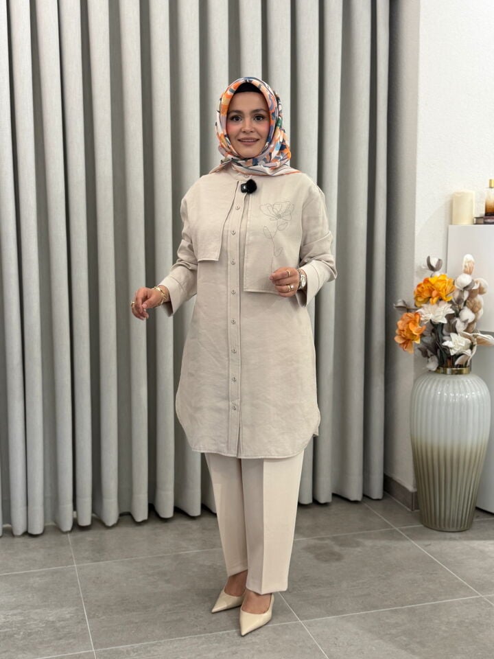ARMİNE TREND TRENÇ MODEL İŞLEMELİ GÖMLEK TAŞ