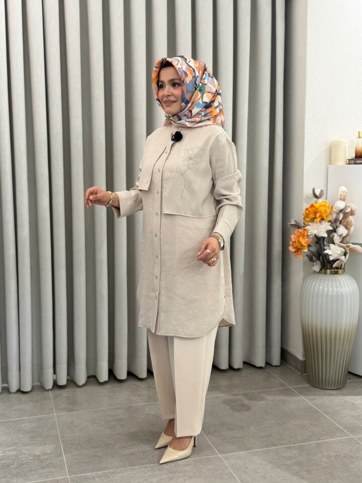 ARMİNE TREND TRENÇ MODEL İŞLEMELİ GÖMLEK TAŞ