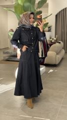 YAQA DENİM TASARIM ETEKLİ TAKIM LACİVERT