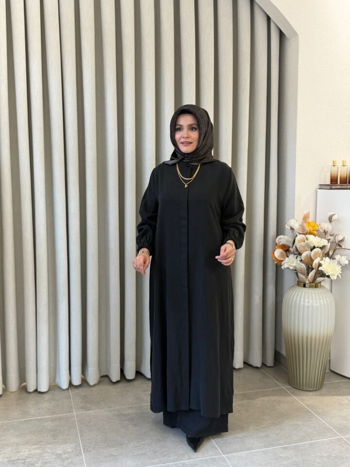 İPEK CUPRA PANTOLONLU TAM BOY TAKIM SİYAH