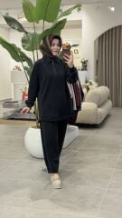 TIĞ TRİKO PARAŞÜT KUMAŞ DETAYLI OYSHO TAKIM SİYAH