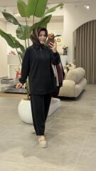 TIĞ TRİKO PARAŞÜT KUMAŞ DETAYLI OYSHO TAKIM SİYAH