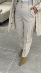 ŞARDONLU DERİ PANTOLON TAŞ