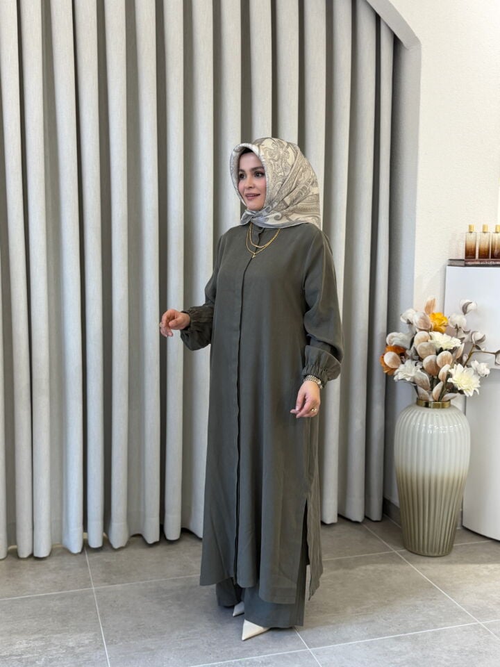 İPEK CUPRA PANTOLONLU TAM BOY TAKIM HAKİ