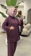 TIĞ TRİKO PARAŞÜT KUMAŞ DETAYLI OYSHO TAKIM BORDO