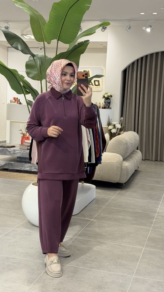 TIĞ TRİKO PARAŞÜT KUMAŞ DETAYLI OYSHO TAKIM BORDO