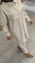 ŞARDONLU DERİ GÖMLEK YAQA TAŞ