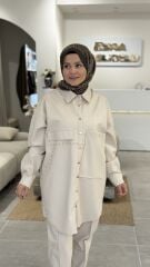 ŞARDONLU DERİ GÖMLEK YAQA TAŞ