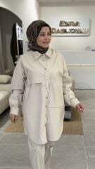 ŞARDONLU DERİ GÖMLEK YAQA TAŞ