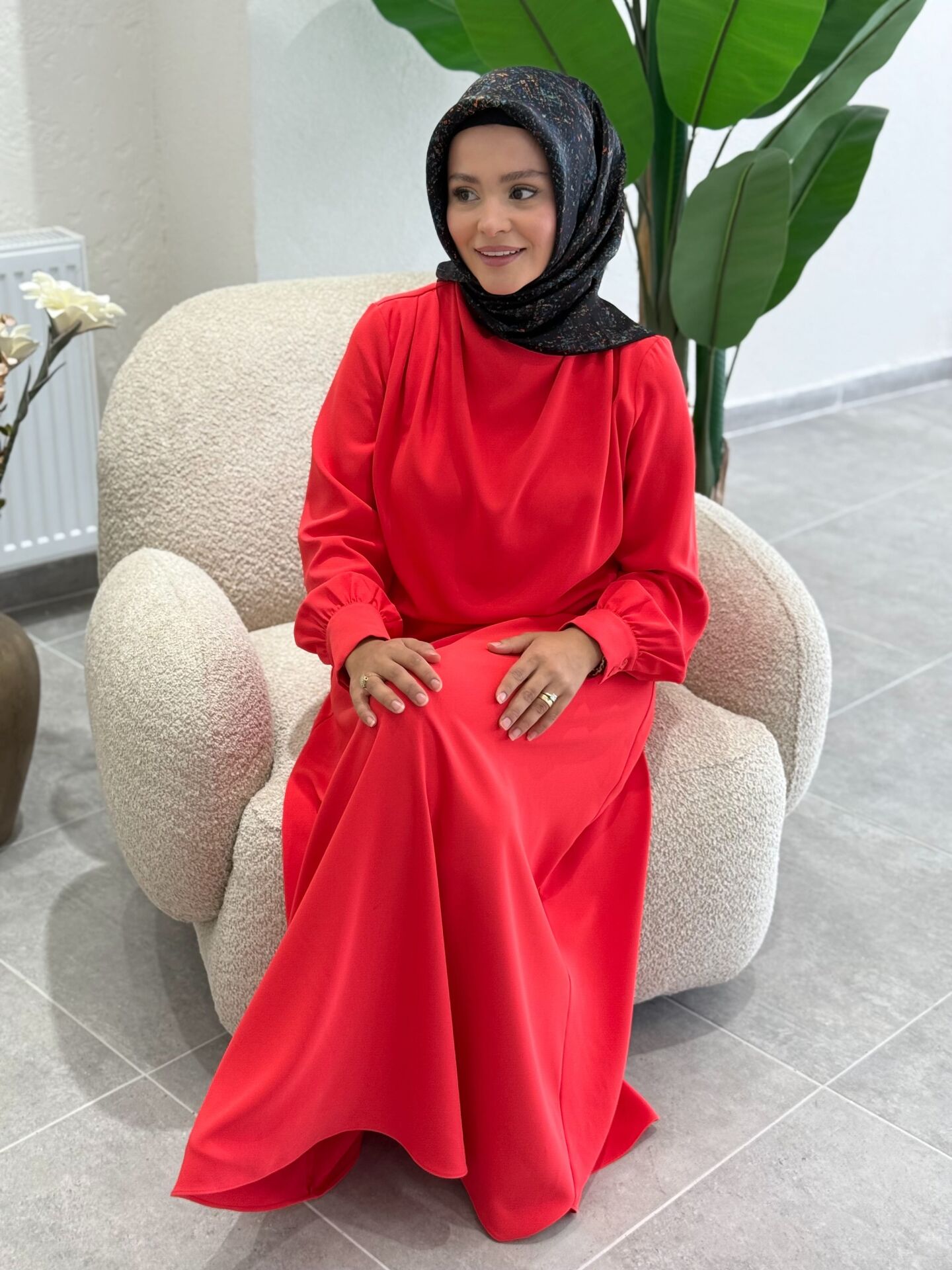 İTHAL KREP ELBİSE MERCAN