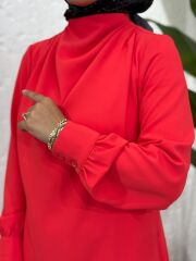 İTHAL KREP ELBİSE MERCAN