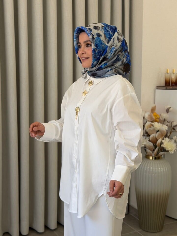 TIĞ TRİKO OVERSİZE AKSESUARLI GÖMLEK EKRU