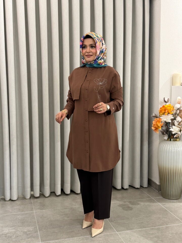 SENTEZ ARKASI LASTİKLİ HAVUÇ PANTOLON KAHVE