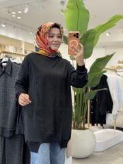 TIĞ TRİKO ASİMETRİK KESİM DANTEL GÜPÜRLÜ BLUZ SİYAH