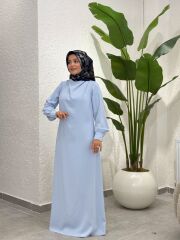 İTHAL KREP ELBİSE BEBE MAVİ