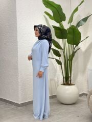 İTHAL KREP ELBİSE BEBE MAVİ