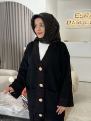 TIĞ TRİKO KOL VE PAT DETAYLI DÜĞMELİ TRİKO HIRKA SİYAH