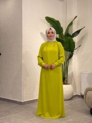 İTHAL KREP ELBİSE YAĞ YEŞİLİ