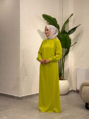 İTHAL KREP ELBİSE YAĞ YEŞİLİ