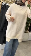 TIĞ TRİKO ASİMETRİK KESİM DANTEL GÜPÜRLÜ BLUZ BEJ