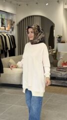 TIĞ TRİKO ASİMETRİK KESİM DANTEL GÜPÜRLÜ BLUZ BEJ