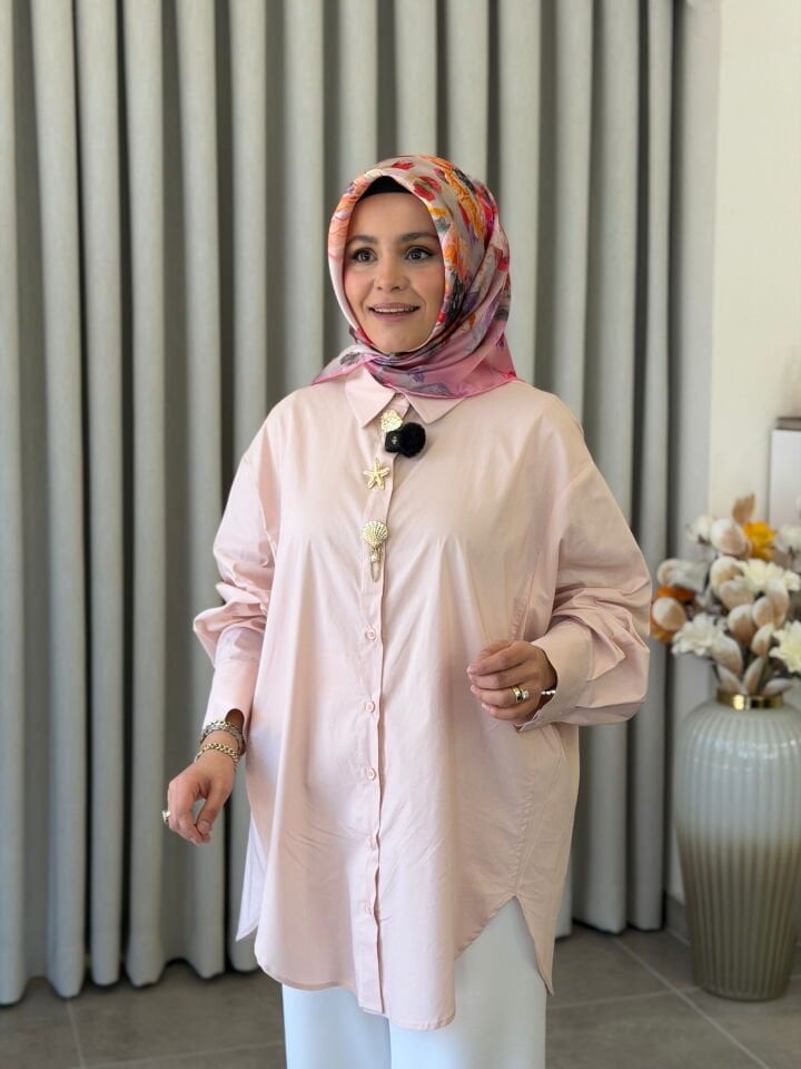 TIĞ TRİKO OVERSİZE AKSESUARLI GÖMLEK PEMBE