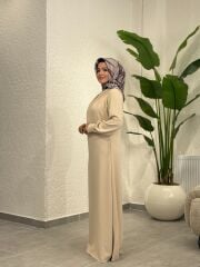 İTHAL KREP ELBİSE KREM