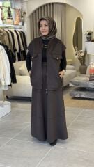 TIĞ TRİKO SÜET YELEKLİ TAKIM KAHVE