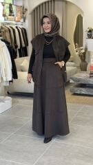 TIĞ TRİKO SÜET YELEKLİ TAKIM KAHVE